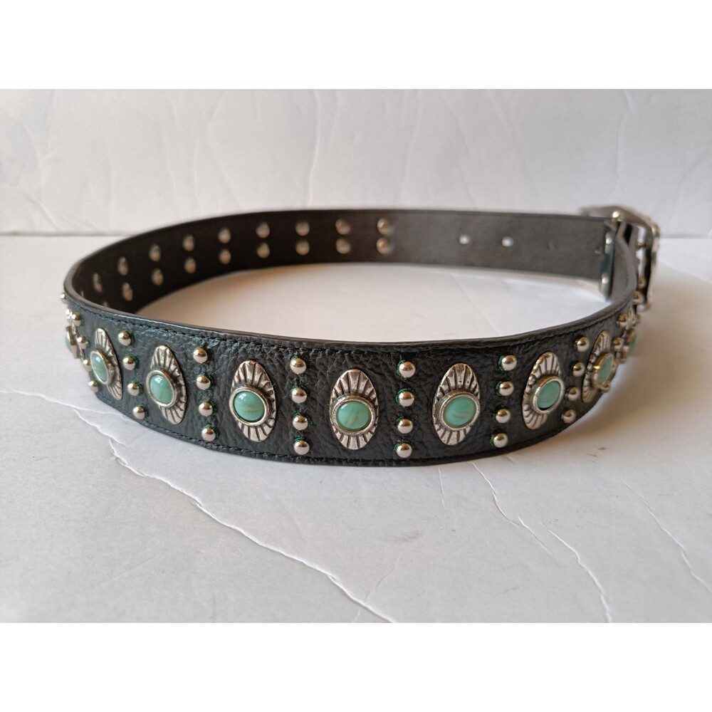 3D Western Studded Leather Belt Women's Size Small Turquoise Faux Stones - Picture 5 of 8